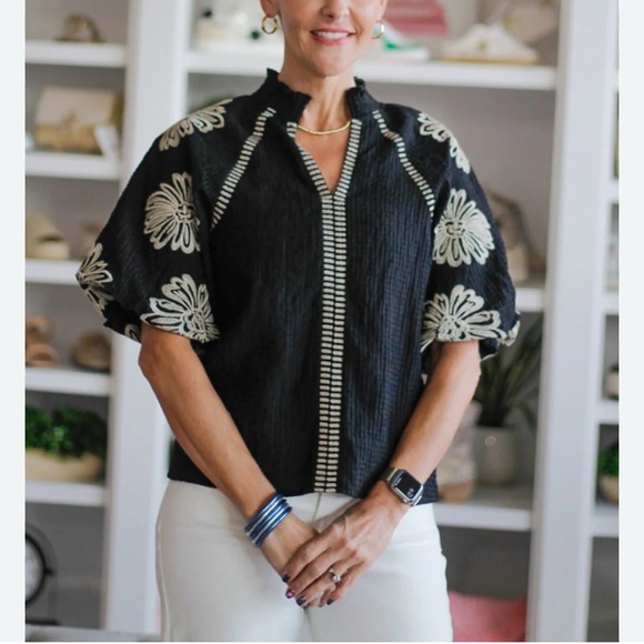 THML: Be The Light Black Embroidered Blouse XS - Picture 12 of 14